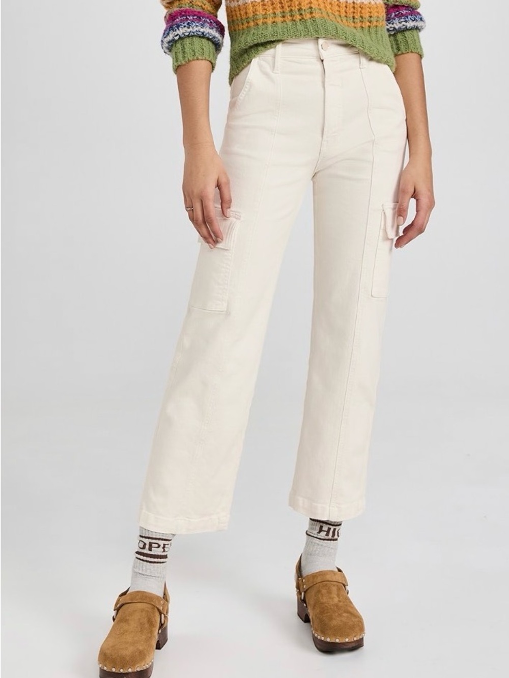 Mother The Rambler Cargo Ankle Jeans in Cream Puff